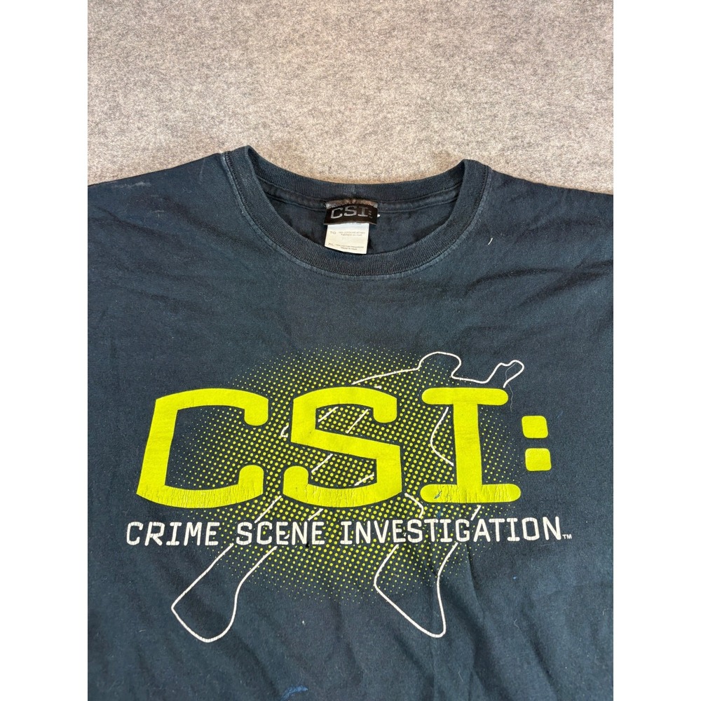 VTG CSI Crime Scene Investigation TV Show Graphic T-Shirt Black XL Distressed